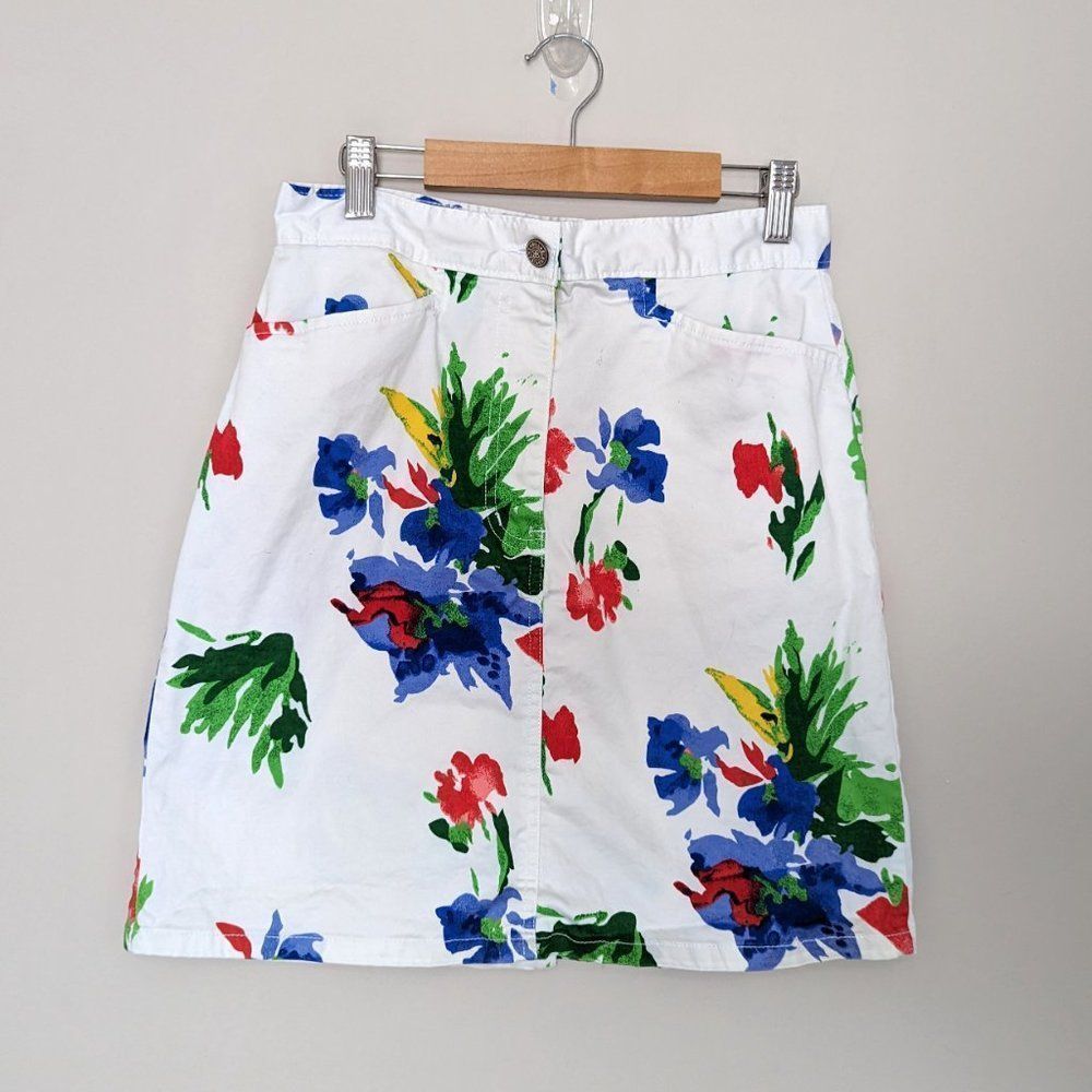Vintage Bill Blass Colorful Floral White Cotton Skirt Women's Size 6P